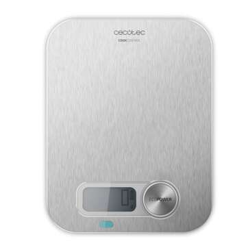 Cecotec Cook Control 10200 EcoPower Inox Bascula de Cocina - Funciona sin Pilas - Precision de 1gr - Peso Max. 8kg - Pantalla LCD - Funcion Tara - Funcion Solidos y Liquidos