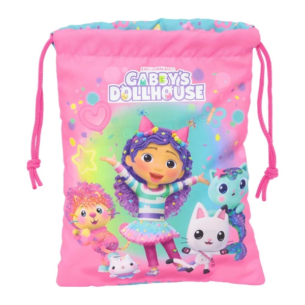 Safta Gabby's Dollhouse Confetti Saco Plano - Cierre con Cordon - 1L - 200x250mm - Color Rosa