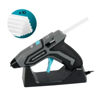 Cecotec CecoRaptor Perfect Fix 360 X‑Treme Pistola de Cola Termofusible - Autonomia 30min - Base de Carga - Bateria 1.5Ah 3.7V - Incluye 10 Barras - Apagado Automatico - Color Negro y Gris