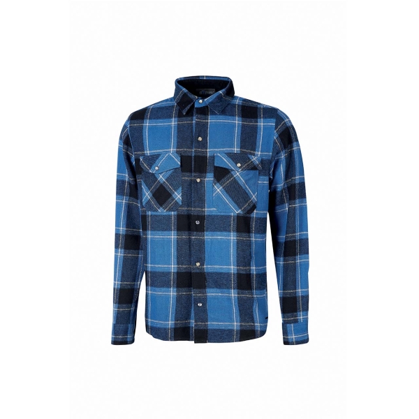Upower Cedar Camisa de Trabajo Termica - Talla 2XL - Franela a Cuadros, Bolsillos con Botones Perlados, Revestimiento Interno, Proteccion DPI1, Cuello con Orificio Porta Pluma - Color Azul O