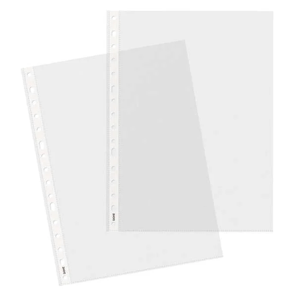 Dohe Basic Pack de 100 Fundas Multitaladro Tamaño A4 16 Taladros - Polipropileno Rugoso - Calidad Basica