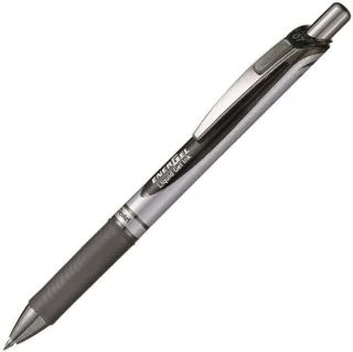 Pentel Energel Boligrafo de Bola Retractil - Punta 0.7mm - Trazo 0.35mm - Tinta Gel - Recargable - Grip de Agarre - Clip de Metal - 50% de Materiales Reciclados - Color Negro · Pack de 12 ud