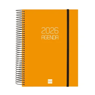 Finocam Opaque Agenda de Espiral - Anual 2026 - Tapa Ligera - Cierre con Goma Elastica - Formato E10 - 175x29x212mm - 1 Dia por Pagina - Color Naranja