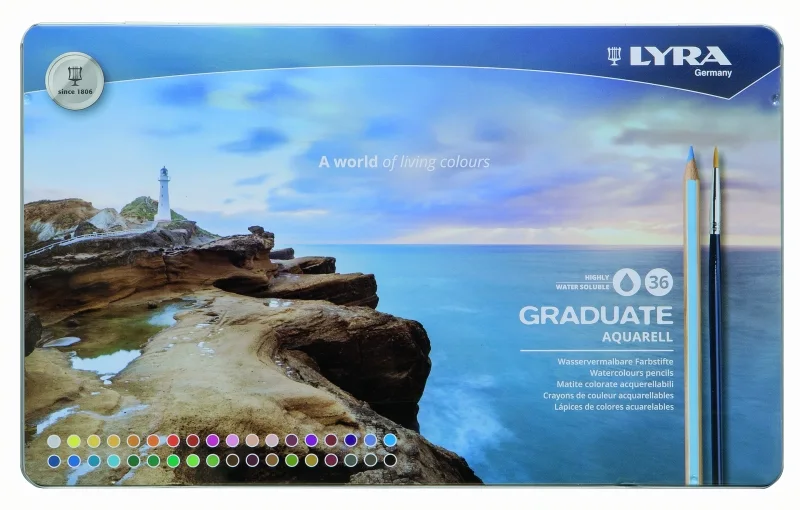 Lyra Graduate Pack de 36 Lapices de Colores Acuarelables con 1 Pincel Incluido - Hexagonal - Estuche de Metal - Colores Surtidos