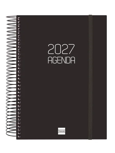 Finocam Espiral Basics Opaque Agenda - Anual 2027 - 1 Dia por Pagina - Formato E10 - 155x212mm - Espiral - Tapa de Polipropileno - Esquinas Microperforadas - Papel de 70g/m2 - Color Negro