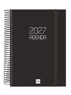 Finocam Espiral Basics Opaque Agenda - Anual 2027 - 1 Dia por Pagina - Formato E10 - 155x212mm - Espiral - Tapa de Polipropileno - Esquinas Microperforadas - Papel de 70g/m2 - Color Negro