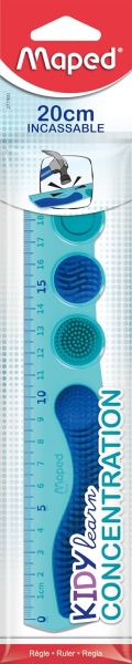 Maped Kidy Lern Concentration Regla 20cm - Diseñada para Ayudar a la Concentracion - Zonas Tactiles Extraibles - Color Azul