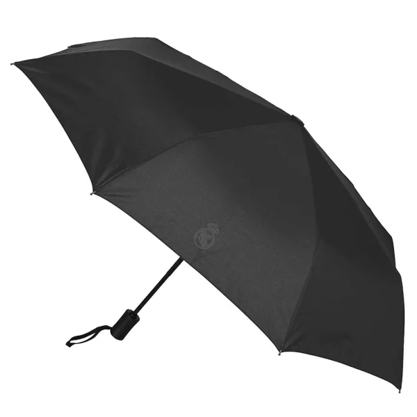 Safta Real Madrid Premium Paraguas Automatico de 102cm - 8 Paneles - Asa Engomada - Punta de PVC - Poliester - Nervios de Acero de 8mm - Color Negro