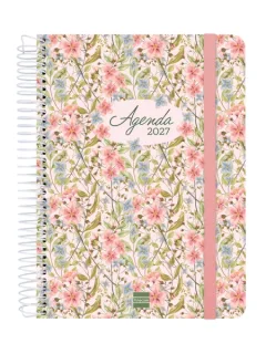 Finocam Cloe Agenda de Espiral en Catalan - 16 Meses - Semana Vista Horizontal - Formato E10 - 155x212mm - Tapa Dura - Papel de 100g/m2 - Goma Elastica - Adhesivos Tematicos - Multicolor