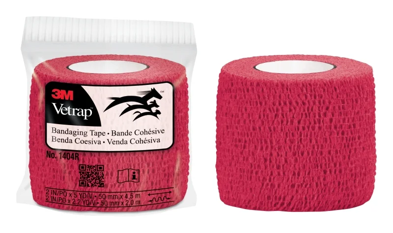 3M Vetrap Venda Cohesiva - 5cm x 4.5m - Flexible - Transpirable - Autoadhesiva - Color Rojo