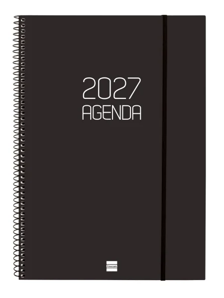 Finocam Espiral Basics Opaque Agenda Profesional - Anual 2027 - Semana Vista Vertical - Formato E40 - 210x297mm - Espiral - Tapa de Polipropileno - Esquinas Microperforadas - Papel de 80g/m2 - Color Negro
