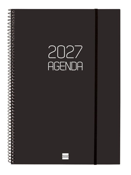 Finocam Espiral Basics Opaque Agenda Profesional - Anual 2027 - Semana Vista Vertical - Formato E40 - 210x297mm - Espiral - Tapa de Polipropileno - Esquinas Microperforadas - Papel de 80g/m2 - Color Negro