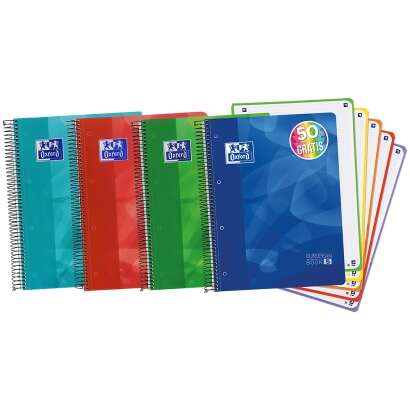 Oxford Europeanbook 5 Lagoon Cuaderno Espiral Formato A4+ Cuadriculado 5x5mm - 120 Hojas - Tapa de Plastico - 5 Bandas de Color - Colores Surtidos · Pack de 5 uds.
