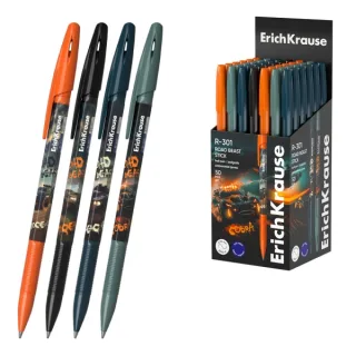 ErichKrause R-301 Stick Road Beast Boligrafo con Capuchon - Modelos Surtidos - Trazo 0.35mm - Tinta de Secado Rapido - Tapa Ventilada - Color Azul · Pack de 50 uds.