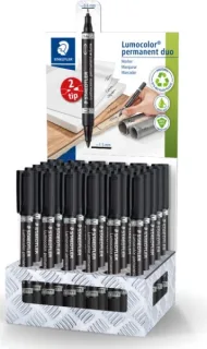 Staedtler Lumocolor 348 Expositor con 30 Rotuladores Permanentes de Doble Punta - Secado Rapido - Color Negro