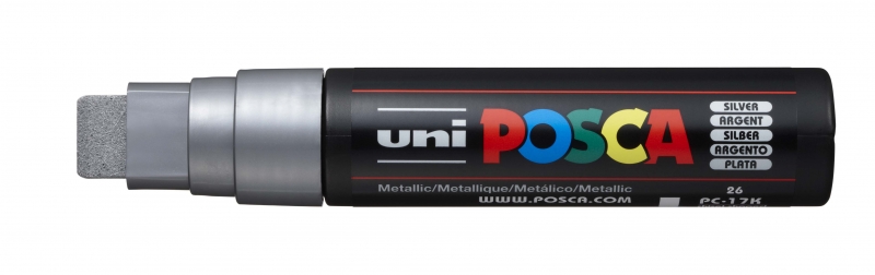 Posca PC-17K Marcador de Pintura - Punta Biselada de Poliester 15mm - Tinta Base al Agua - Resistente a la Luz - No Permanente - Color Plata · Pack de 5 uds.