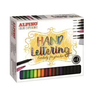 Alpino Color Experience Pack de 24 Rotuladores Hand Lettering + 1 Rotulador Punta Super Pincel, 1 Rotulador Punta Fina, 1 Rotulador Doble Punta, 1 Lapiz de Grafito y 1 Goma - Colores Surtido