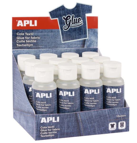 Apli Cola Textil Especial - 80ml - Resistente al Lavado - Ideal para Tejidos - Transparente · Pack de 12 uds.