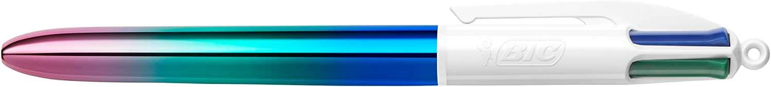 Bic 4 Colours Gradient Boligrafo de Bola Retractil - Punta Media de 1.0mm - Tinta con Base de Aceite - Cuerpo Blanco/Degradado Tricolor - 4 Colores · Pack de 12 uds.