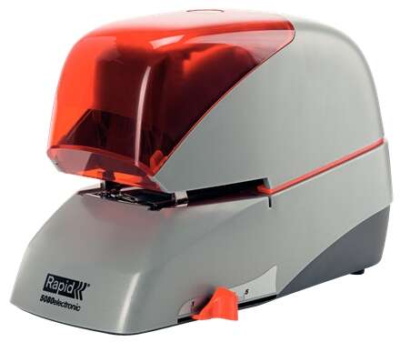 Rapid Supreme 5080e Grapadora Electrica de Sobremesa + Cartucho de 5000 Grapas - Grapa hasta 80 Hojas - Profundidad de Grapado Ajustable hasta 50mm - Color Gris/Naranja