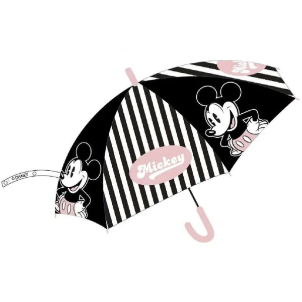 Safta Mickey Mouse Good Day Paraguas Manual de 76cm - 8 Paneles - Asa y Punta de PVC - POE Transparente - Nervios de Acero de 8mm - Color Negro y Blanco