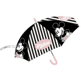 Safta Mickey Mouse Good Day Paraguas Manual de 76cm - 8 Paneles - Asa y Punta de PVC - POE Transparente - Nervios de Acero de 8mm - Color Negro y Blanco