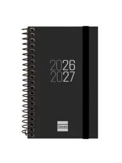 Finocam Espir Agenda Escolar 26/27 - Semana Vista Horizontal - Formato E3 - 79x127mm - Tapas de Polipropileno - Papel de 80g/m2 - Espiral Metalica - Esquinas Microperforadas - Color Negro