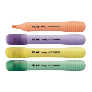 Milan Sway Expositor con 7 Packs de 4 Marcadores Pastel - Punta Biselada 2 - 4mm - Ideal para Subrayar - Colores Pastel