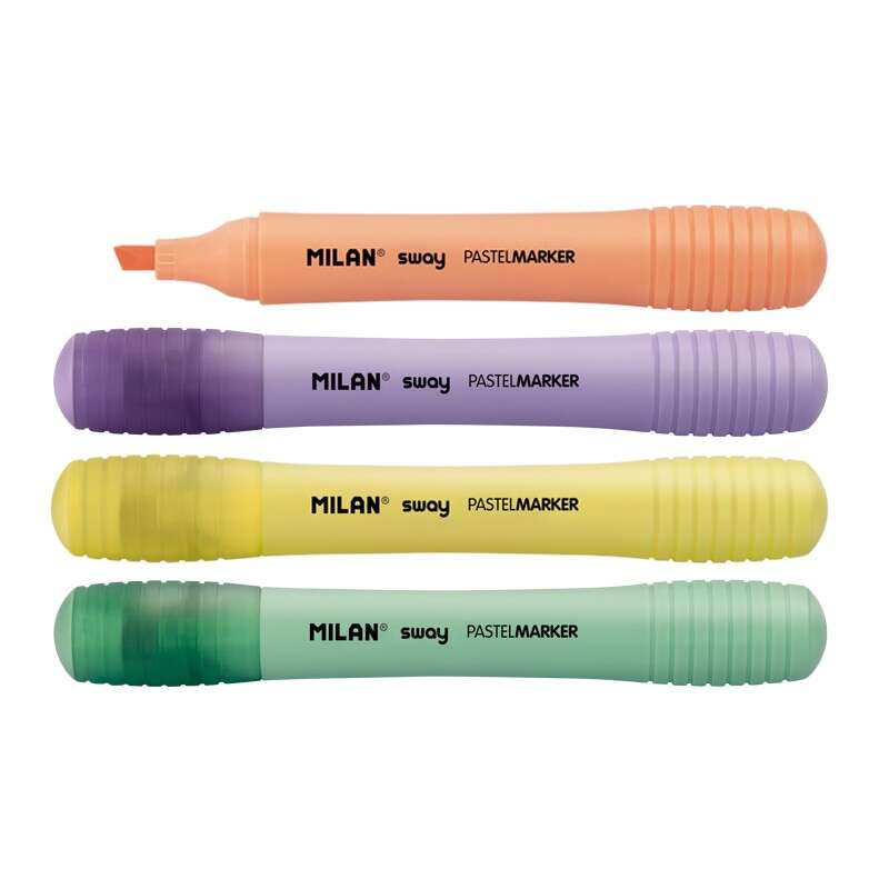 Milan Sway Expositor con 7 Packs de 4 Marcadores Pastel - Punta Biselada 2 - 4mm - Ideal para Subrayar - Colores Pastel