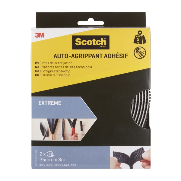 Scotch Extreme Cierres Adhesivos Reposicionables - 25mm x 3m - Color Negro