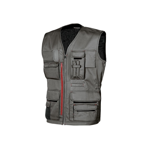 Upower Fun Chaleco de Trabajo Multifuncional - Talla 2XL - Bolsillos con Cerradura de Seguridad, Ventilacion Malla 3D, Correas de Refuerzo, Proteccion DPI1 - Color Gris Piedra