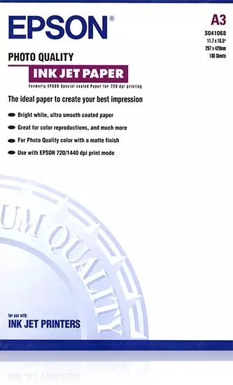 Epson Photo Quality Ink-Jet Pack de 100 Hojas de Papel Fotografico A3 Especial Ink-Jet 102g/m² - Acabado Mate - Color Blanco