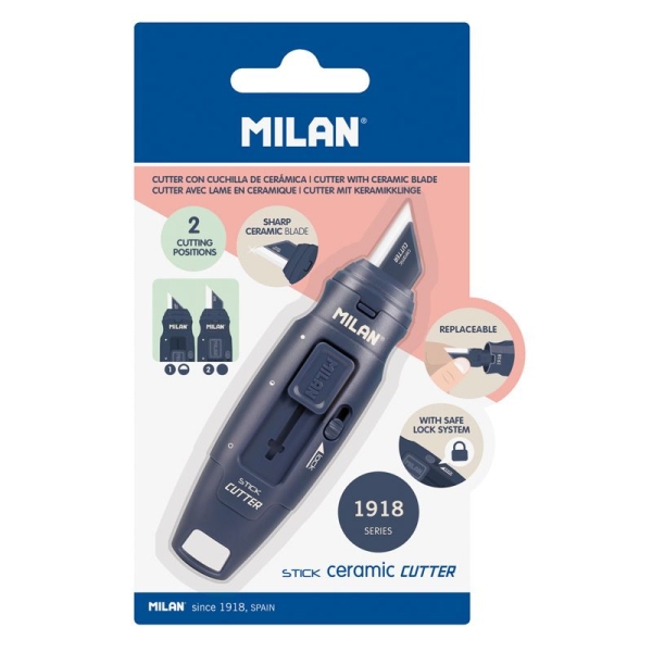 Milan Coleccion 430 Cutter de Hoja Ceramica Reemplazable - Cuchilla con Protector - Bloqueo de Seguridad - Color Azul