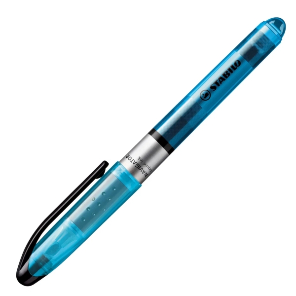 Stabilo Navigator Marcador Fluorescente - Zona de Agarre - Diseño Delgado - Practico Clip para Llevar - Trazo entre 2 y 5mm - Color Azul · Pack de 10 uds.