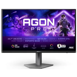 AOC AGON PRO AG276QZD2 Monitor 26.7" QD-OLED QHD 240Hz HDR400 - Respuesta 0.03ms - Altavoces 10W - Ajustable en Altura, Inclinacion y Rotacion - HDMI, DisplayPort, USB - VESA 100x100mm - Col