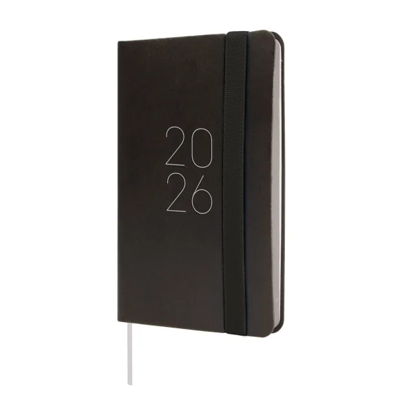 Finocam Flexi Lisa Agenda en Catalan - Anual 2026 - Tapa Blanda - Formato F2 - 85x13x130mm - Semana Vista Horizontal - Color Negro