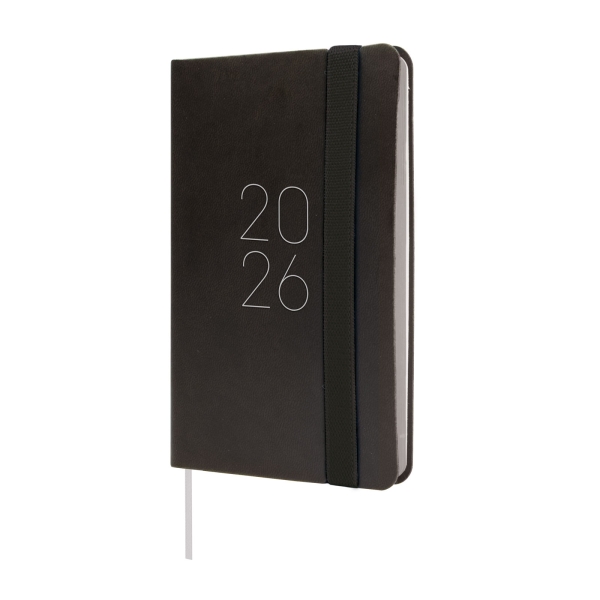 Finocam Flexi Lisa Agenda en Catalan - Anual 2026 - Tapa Blanda - Formato F2 - 85x13x130mm - Semana Vista Horizontal - Color Negro