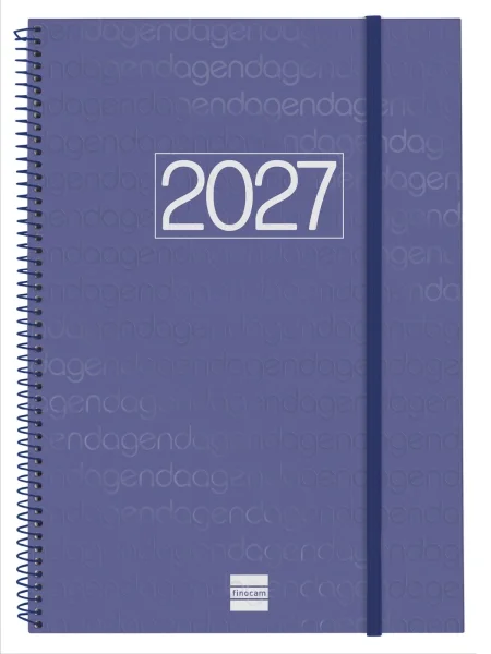 Finocam Espiral Basics Year Agenda - Anual 2027 - Semana Vista Vertical - Formato E40 - 210x297mm - Espiral - Tapa de Polipropileno - Esquinas Microperforadas - Papel de 80g/m2 - Color Azul