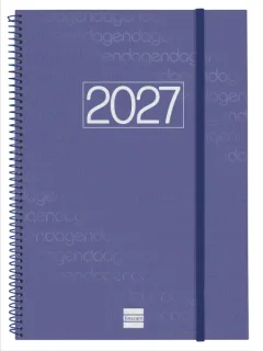 Finocam Espiral Basics Year Agenda - Anual 2027 - Semana Vista Vertical - Formato E40 - 210x297mm - Espiral - Tapa de Polipropileno - Esquinas Microperforadas - Papel de 80g/m2 - Color Azul