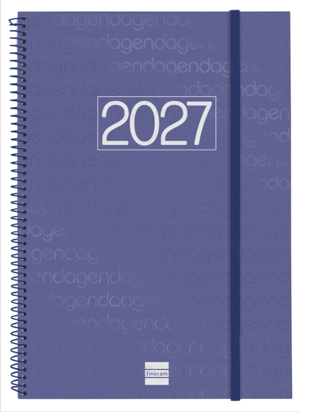 Finocam Espiral Basics Year Agenda - Anual 2027 - Semana Vista Vertical - Formato E40 - 210x297mm - Espiral - Tapa de Polipropileno - Esquinas Microperforadas - Papel de 80g/m2 - Color Azul
