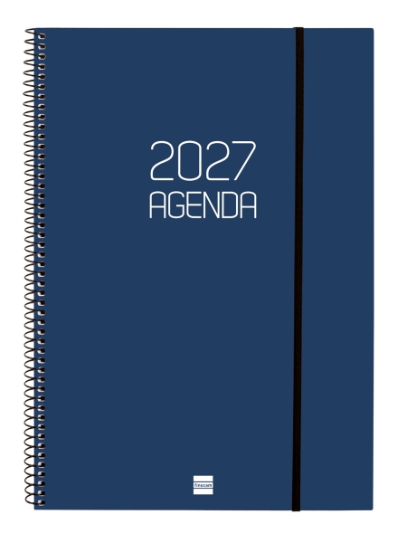 Finocam Espiral Basics Opaque Agenda Profesional - Anual 2027 - Semana Vista Vertical - Formato E40 - 210x297mm - Espiral - Tapa de Polipropileno - Esquinas Microperforadas - Papel de 80g/m2 - Color Azul
