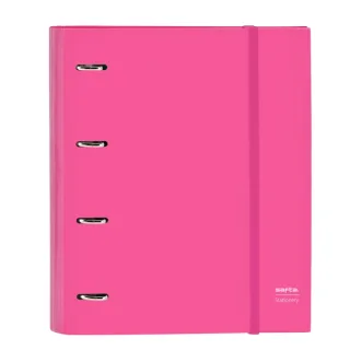 Safta Carpeta con 4 Anillas 35mm - Tapas Duras Forradas - Recambio 100 Hojas - Cuadriculas 5x5mm - Cierre Elastico - Separadores Internos - 270x35x320mm - Color Rosa