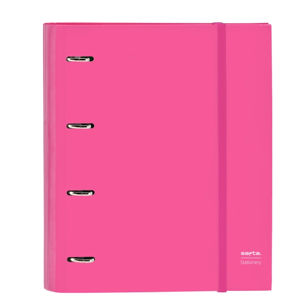 Safta Carpeta con 4 Anillas 35mm - Tapas Duras Forradas - Recambio 100 Hojas - Cuadriculas 5x5mm - Cierre Elastico - Separadores Internos - 270x35x320mm - Color Rosa