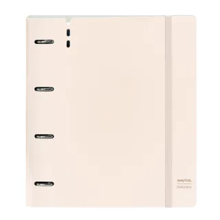 Safta Carpeta de 4 Anillas - PP Foam - Anillas de 35mm - Incluye 100 Hojas A4 - 27x32x4cm - Color Beige