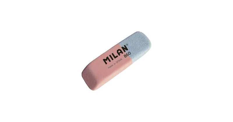 Milan 860 Goma de Borrar Biselada - Doble Uso - Flexible - Miga de Pan - Caucho - Color Rosa/Azul · Pack de 60 uds.