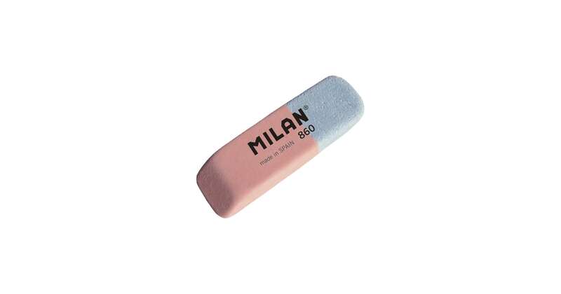 Milan 860 Goma de Borrar Biselada - Doble Uso - Flexible - Miga de Pan - Caucho - Color Rosa/Azul · Pack de 60 uds.