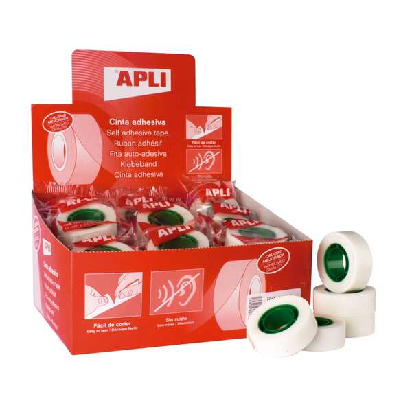 Apli Cinta Adhesiva Invisible 19mmx33m - Adhesivo Permanente - Silenciosa · Pack de 35 uds.