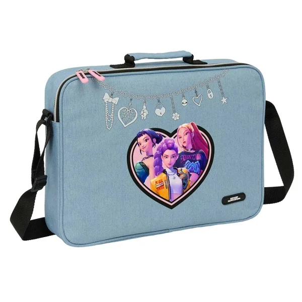 Safta K-Pop Demon Hunters Huntr/X Maletin con Cremallera - Bandolera Ajustable - Asa Forrada - Doble Tirador - Fondo Semirigido - 38x28x6cm - Color Azul Claro