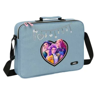 Safta K-Pop Demon Hunters Huntr/X Maletin con Cremallera - Bandolera Ajustable - Asa Forrada - Doble Tirador - Fondo Semirigido - 38x28x6cm - Color Azul Claro