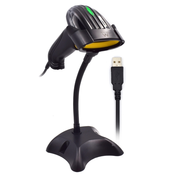 Ewent Lector de Codigos de Barras 2D - USB - Velocidad de Escaneo de 200 Lineas por Segundo - Resistente a Caidas - Color Negro